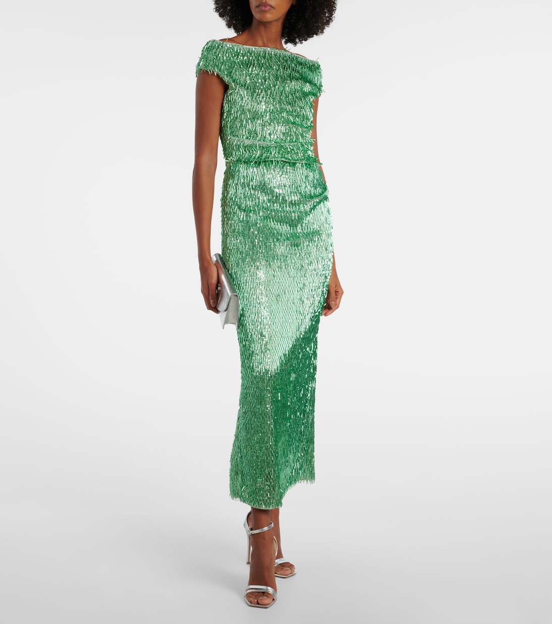 Verzierte Off-Shoulder-Robe | Erdem