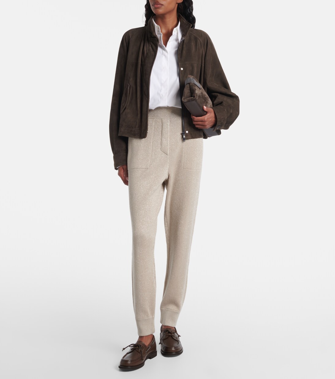 Ribbed-knit cashmere-blend tapered pants | Brunello Cucinelli