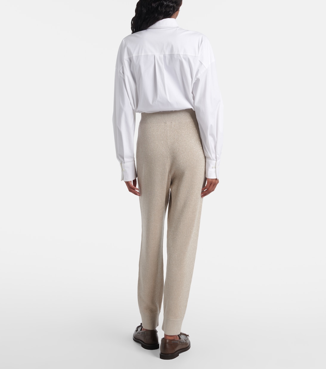 Ribbed-knit cashmere-blend tapered pants | Brunello Cucinelli