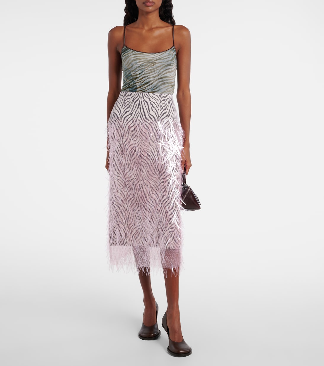 Fringed zebra-print midi skirt | Jacques Wei
