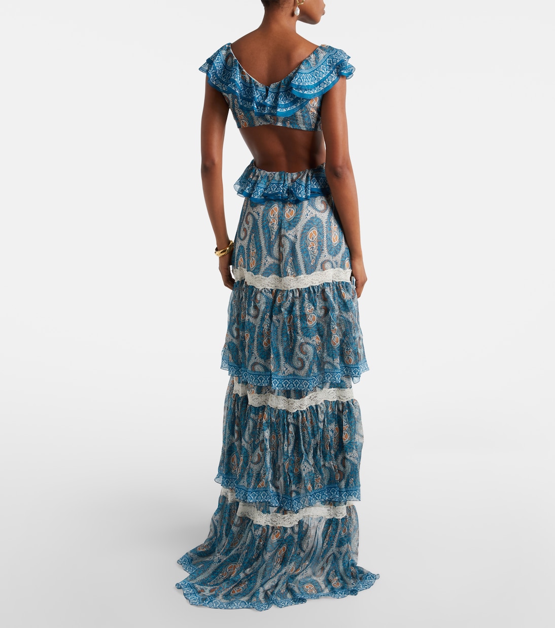 Paisley lace-trimmed ruffled silk maxi dress | Etro