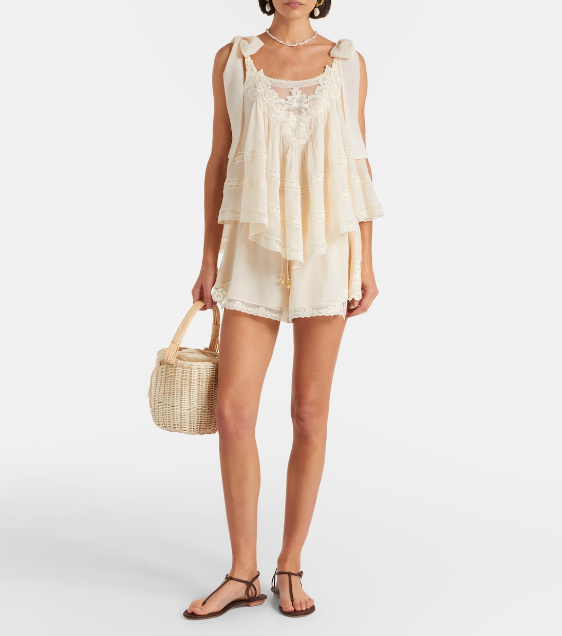 Awaken lace-trimmed cotton and silk shorts | Zimmermann