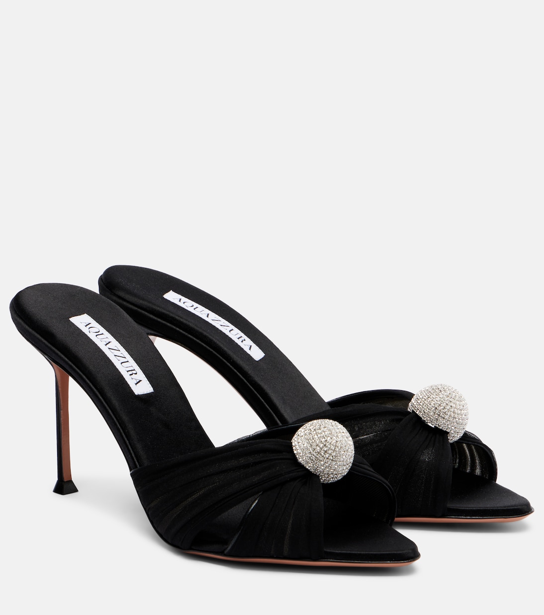 Pantoletten Mystery 85 aus Satin mit Leder | Aquazzura
