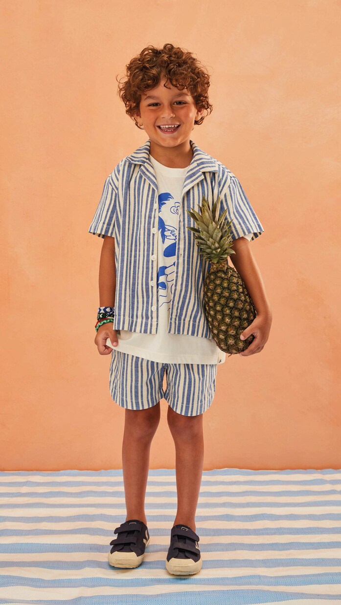 Striped cotton bowling shirt and shorts set | Fábula