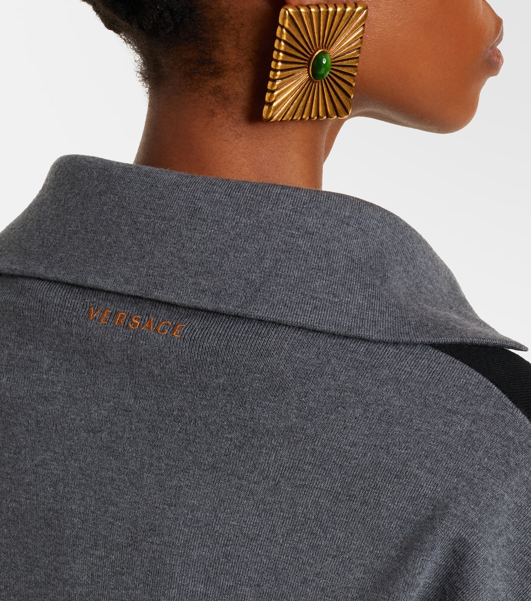 Suede-trimmed wool-blend zip-up sweater | Versace