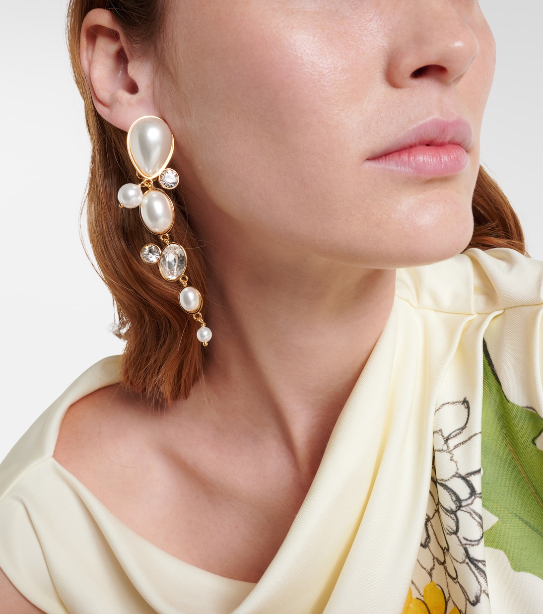 Orecchini a clip con perle bijoux e cristalli | Oscar de la Renta