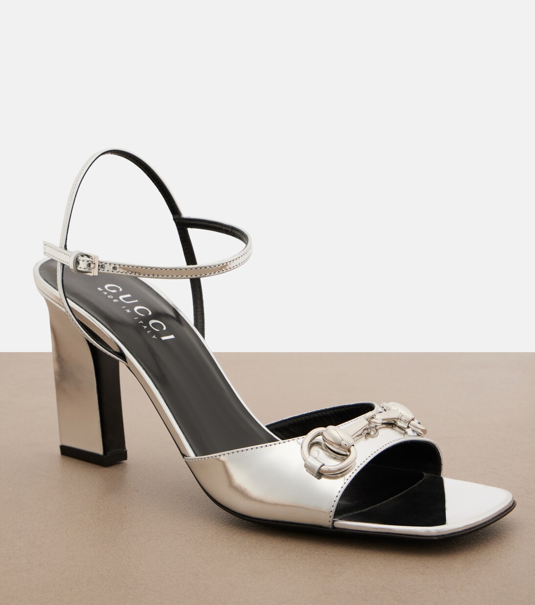 Signora Horsebit metallic leather sandals | Gucci