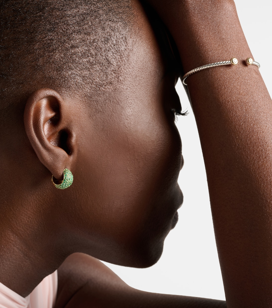 Icon Poppy 18kt gold hoop earrings with emeralds | Octavia Elizabeth