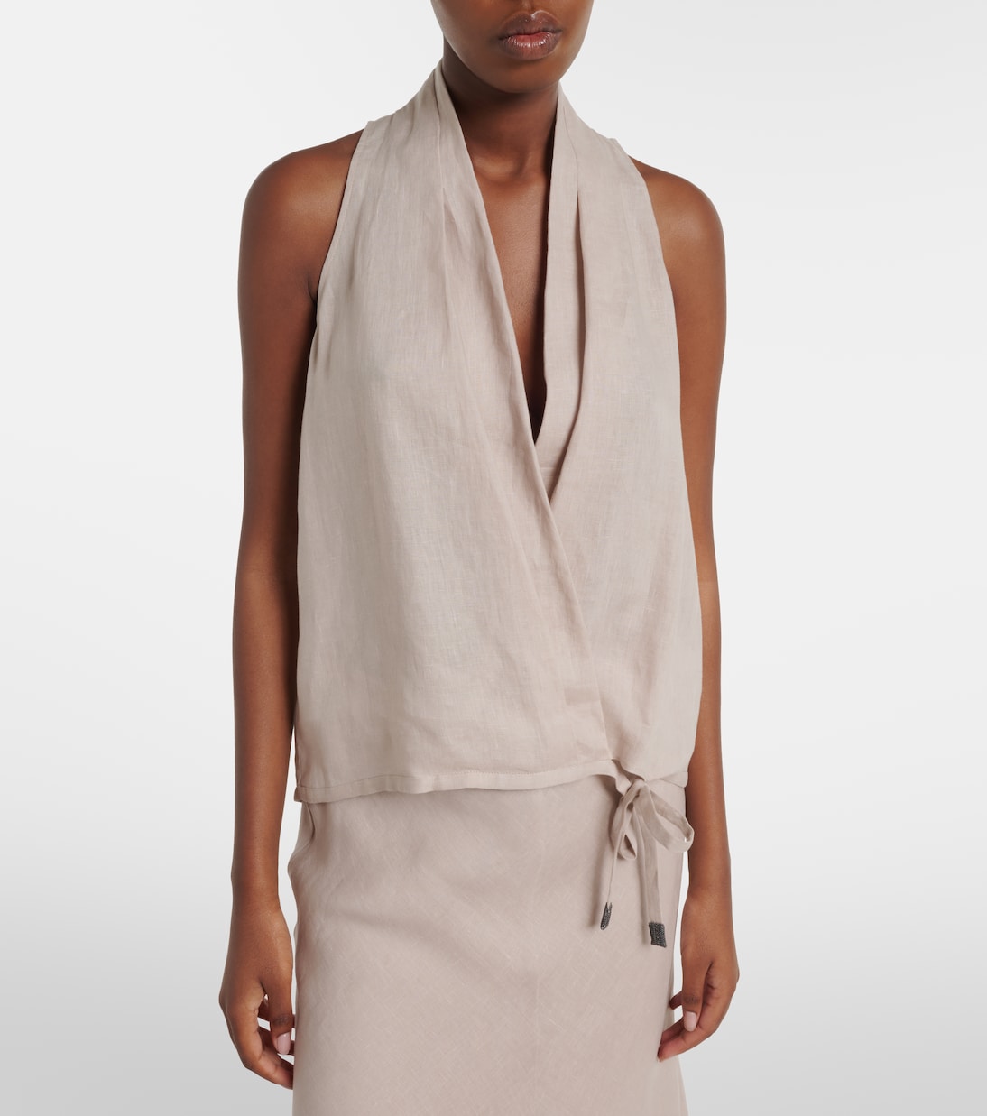 Monili halterneck linen wrap top | Brunello Cucinelli
