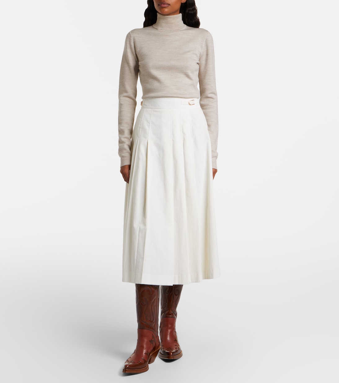 Wesley pleated cotton corduroy midi skirt | Gabriela Hearst