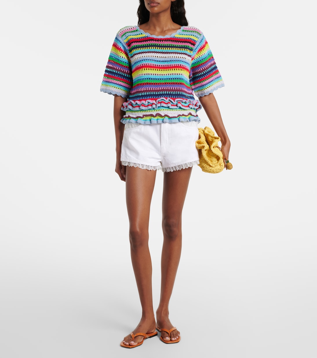 Lace-trimmed denim shorts | Ganni