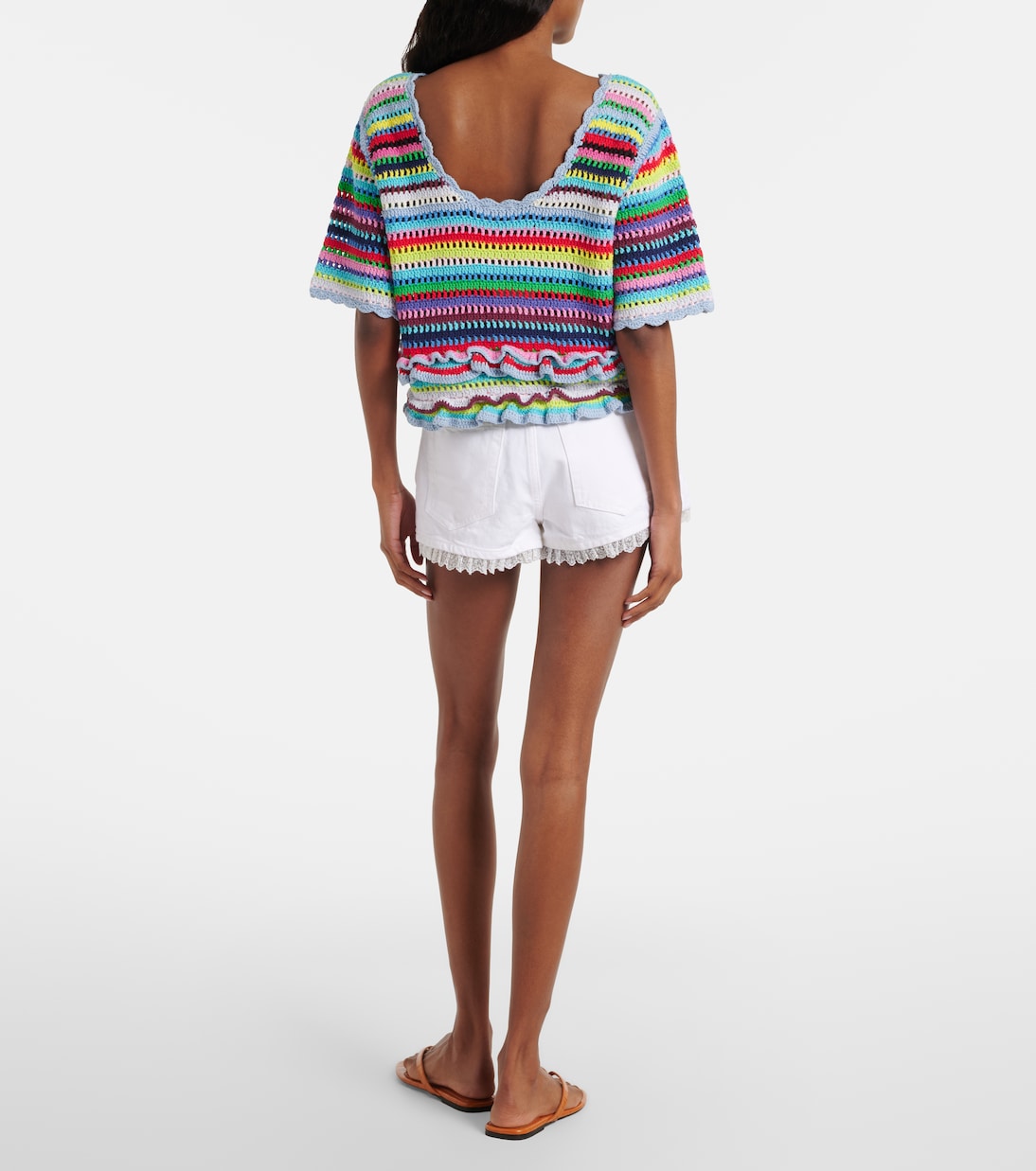 Lace-trimmed denim shorts | Ganni