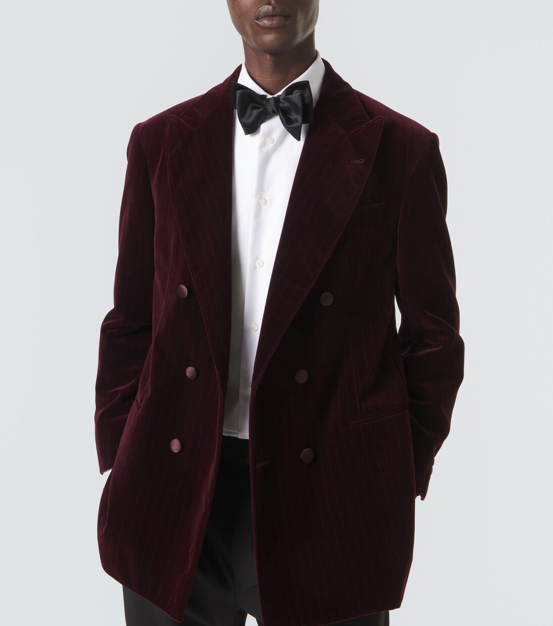 Blazer cruzado de terciopelo de algodón con raya diplomática | Brunello Cucinelli