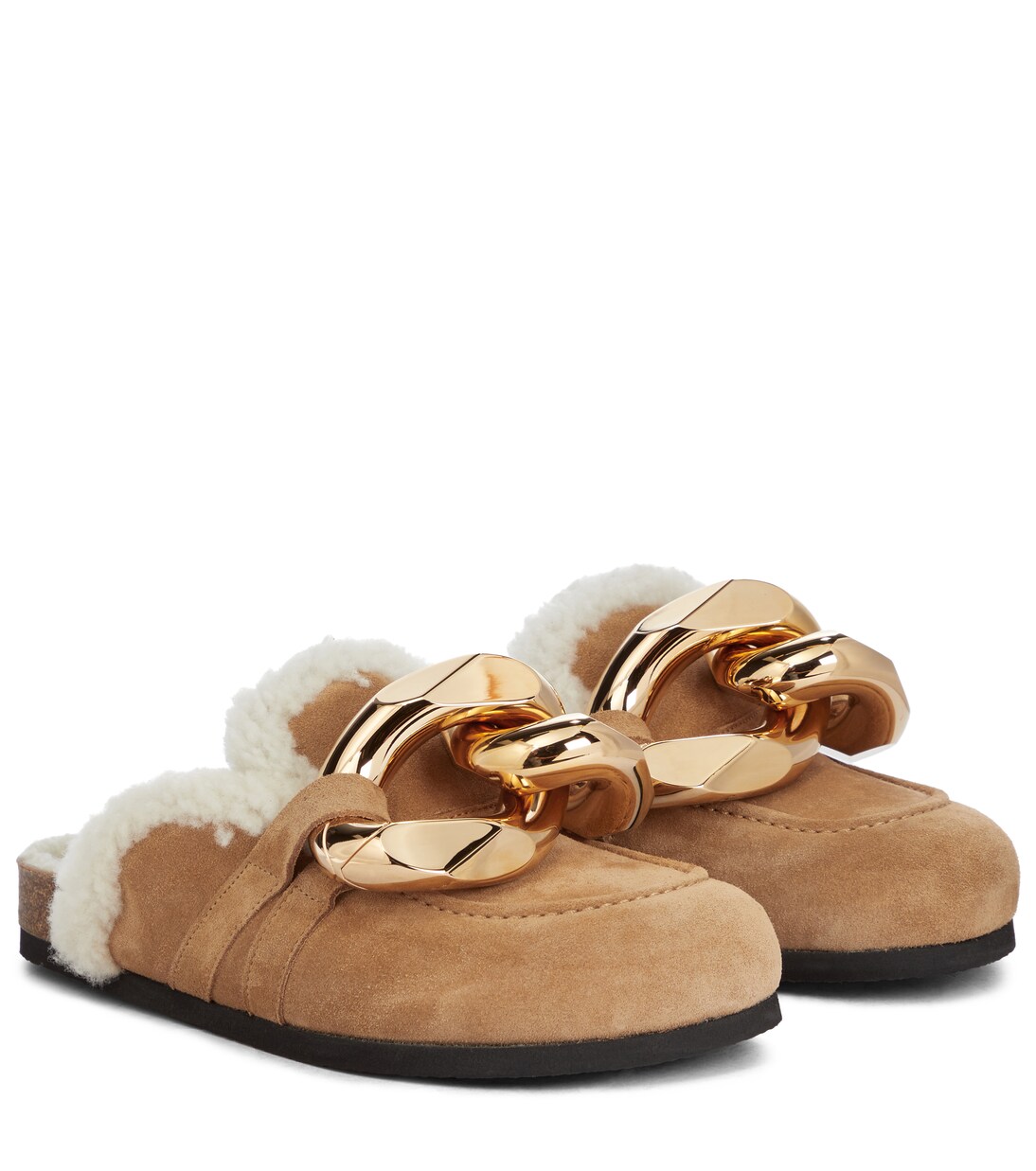 Embellished shearing and suede slippers | JW Anderson