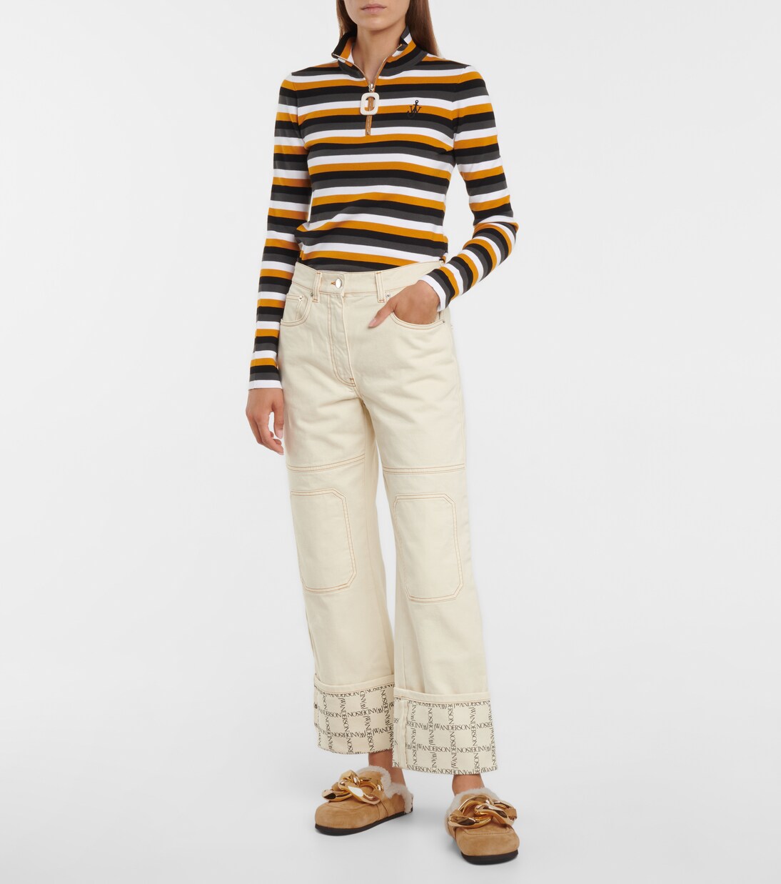 Embellished shearing and suede slippers | JW Anderson