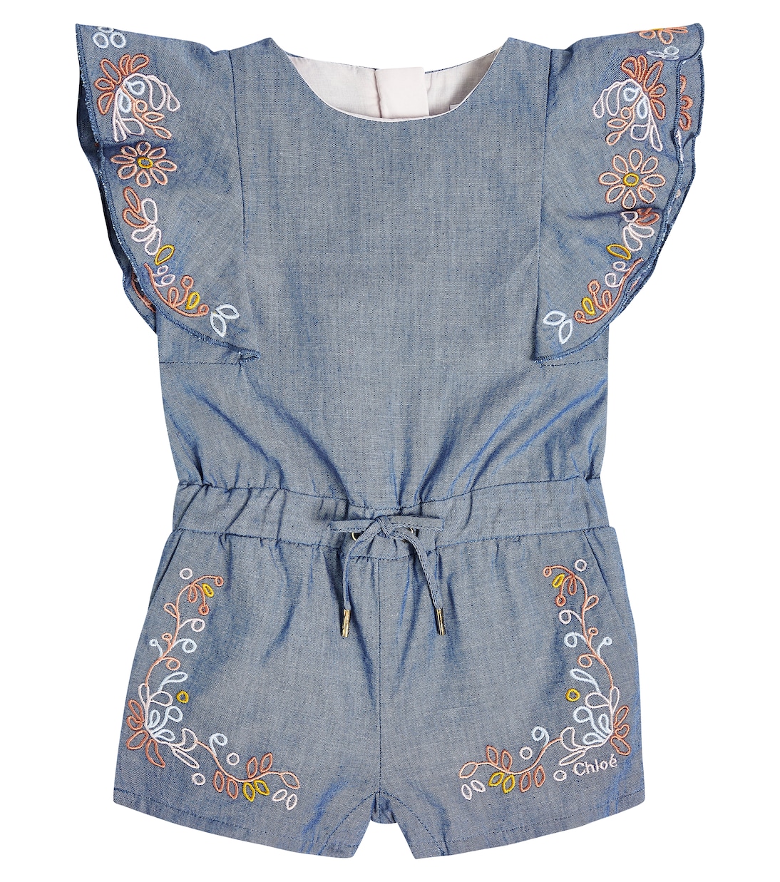 Baby embroidered cotton chambray playsuit | Chloé Kids