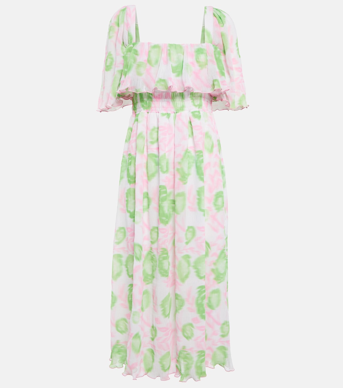 Floral pleated georgette midi dress | Ganni