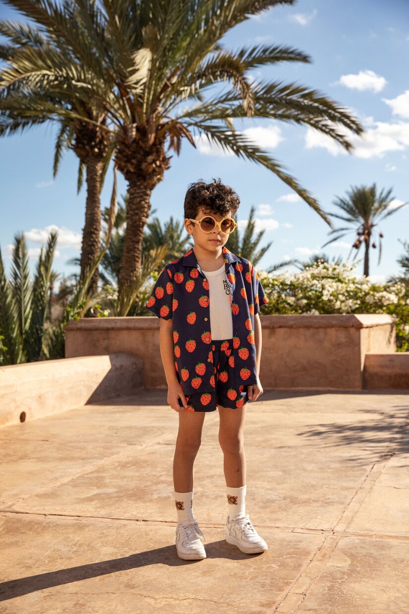 Strawberry printed cotton shorts | Mini Rodini