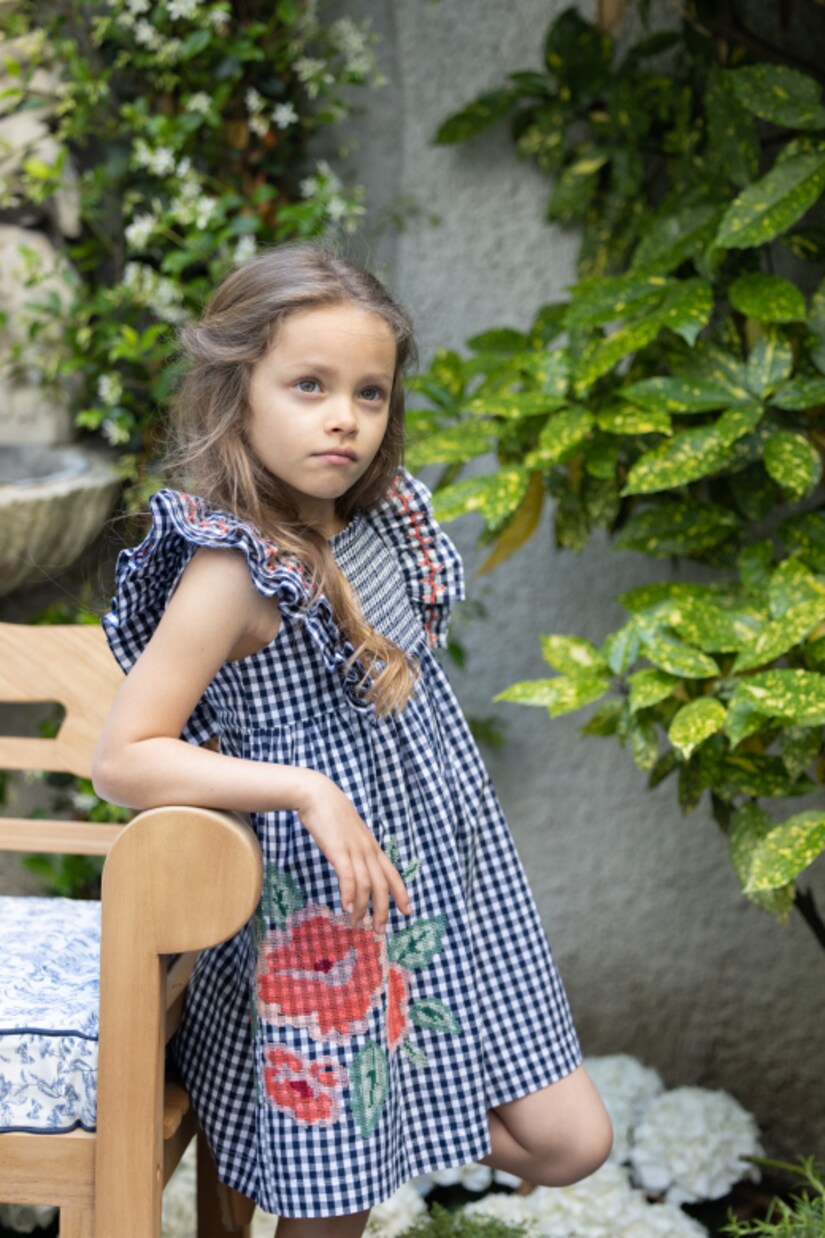 Gingham embroidered cotton dress | Tartine et Chocolat