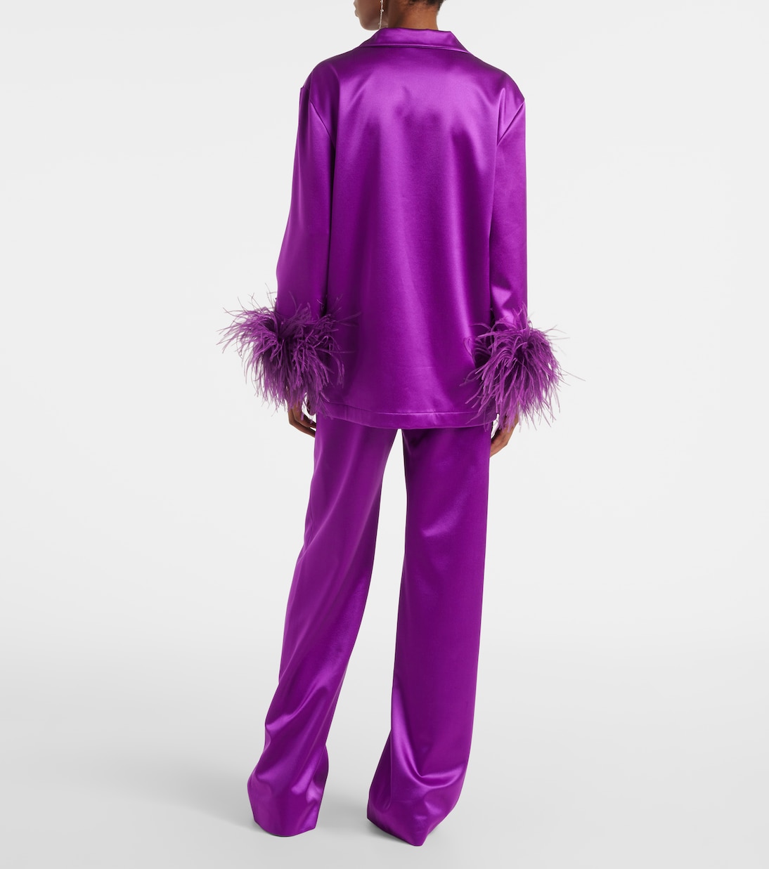 Feather-trimmed silk satin shirt | Valentino