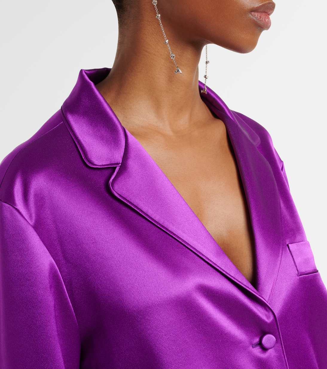 Feather-trimmed silk satin shirt | Valentino