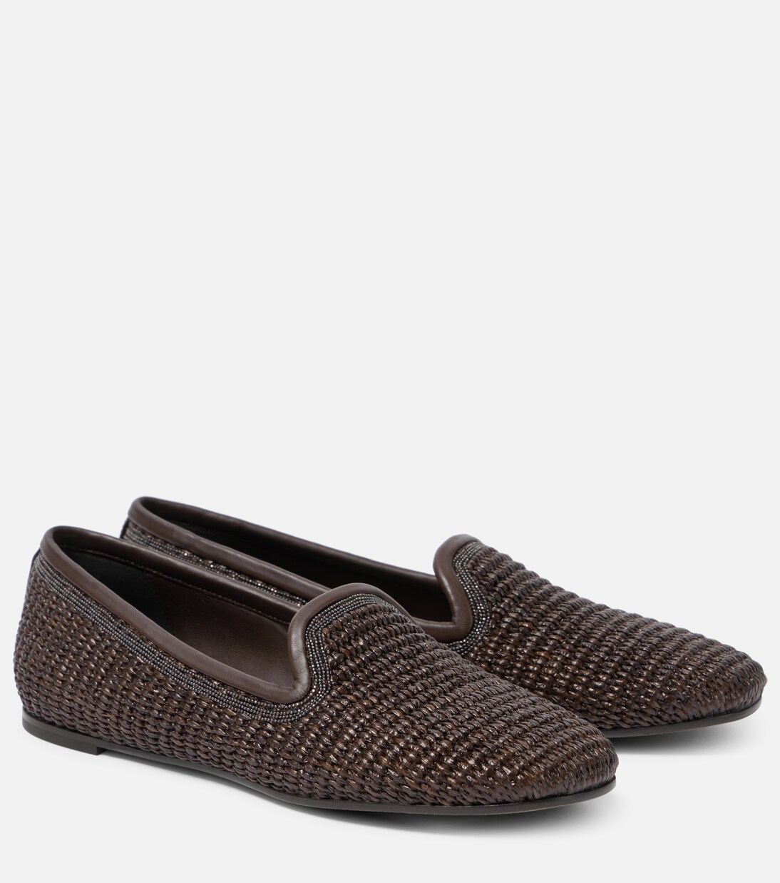 Leather-trimmed raffia slippers | Brunello Cucinelli