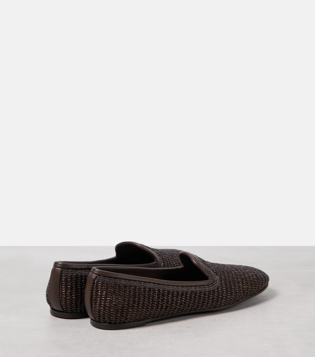 Leather-trimmed raffia slippers | Brunello Cucinelli
