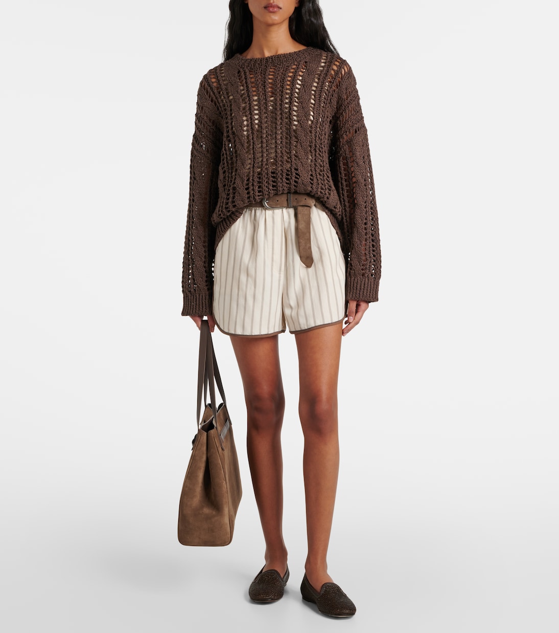 Leather-trimmed raffia slippers | Brunello Cucinelli