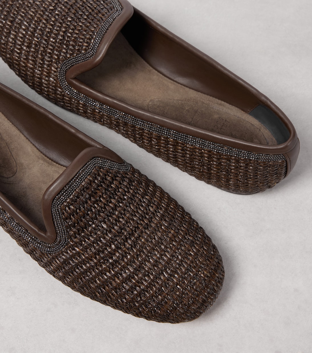 Leather-trimmed raffia slippers | Brunello Cucinelli
