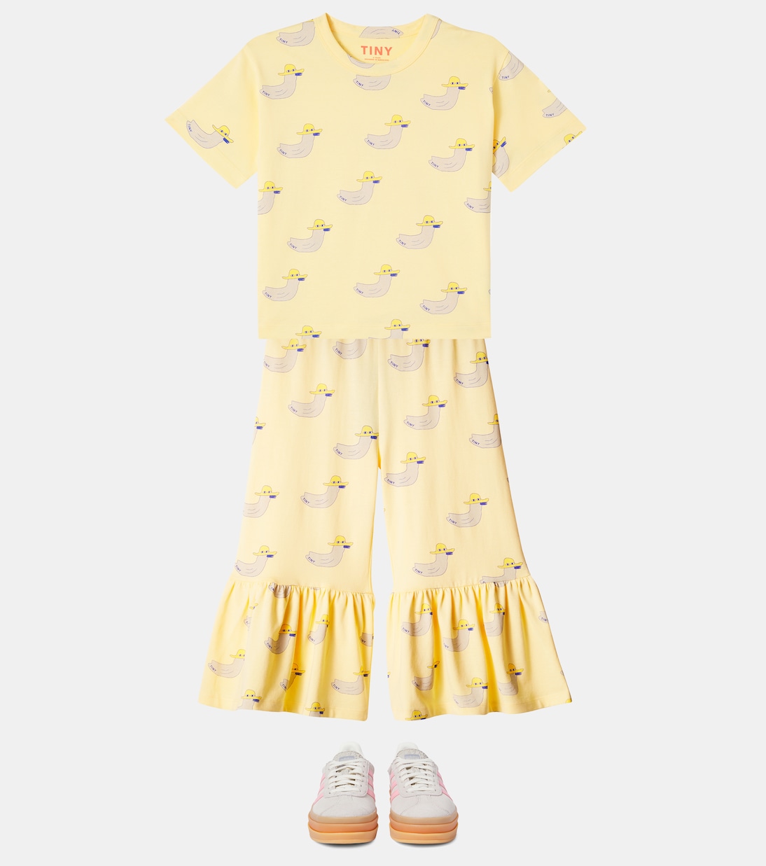 Pantaloni Ducks in cotone con volant | Tinycottons