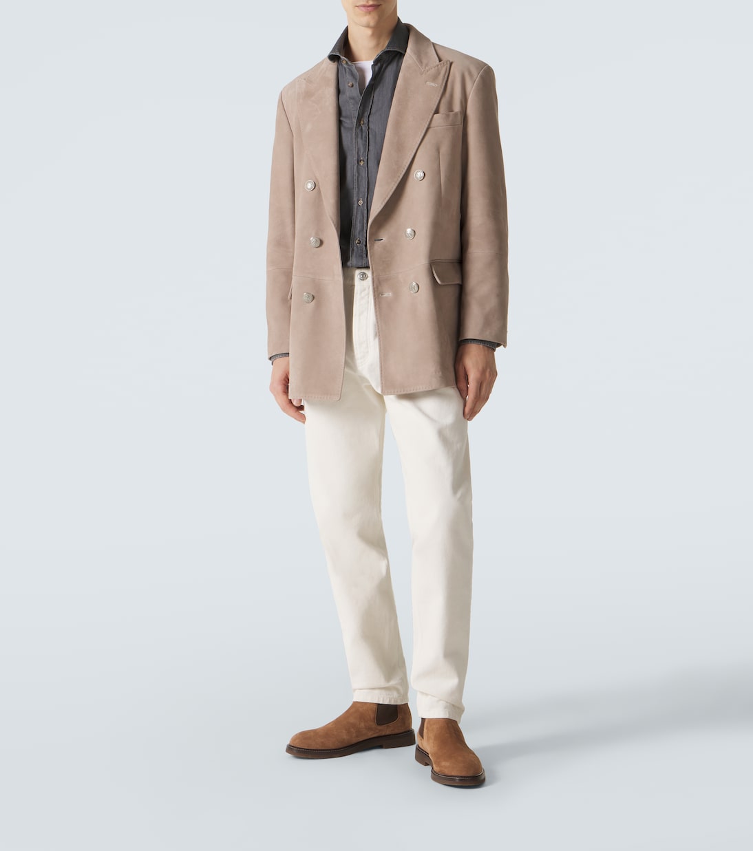 双排扣绒面革西装式外套 | Brunello Cucinelli