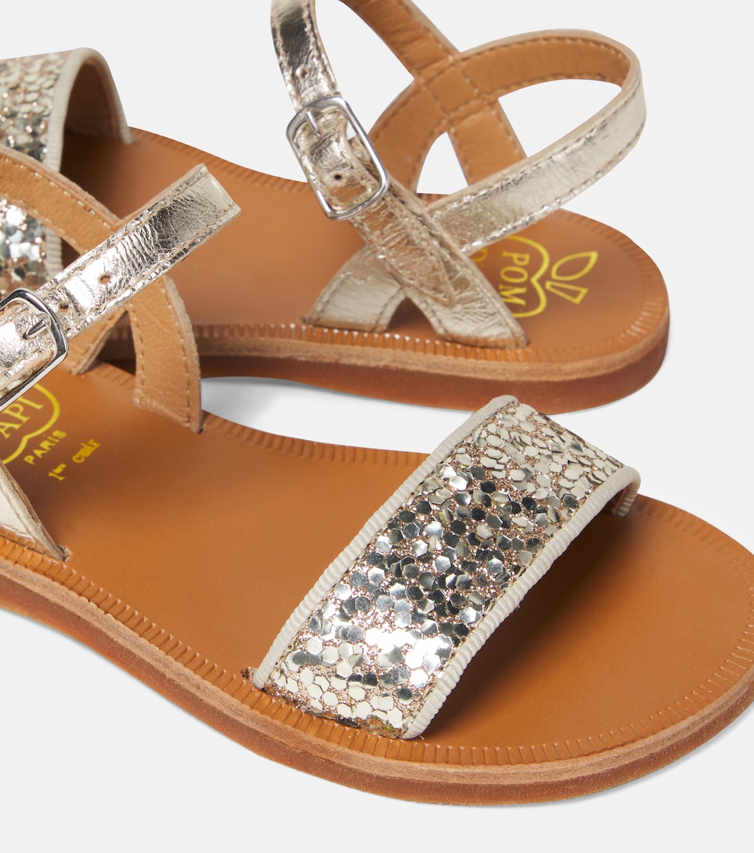 Plagette Buckle glitter leather sandals | Pom d'Api