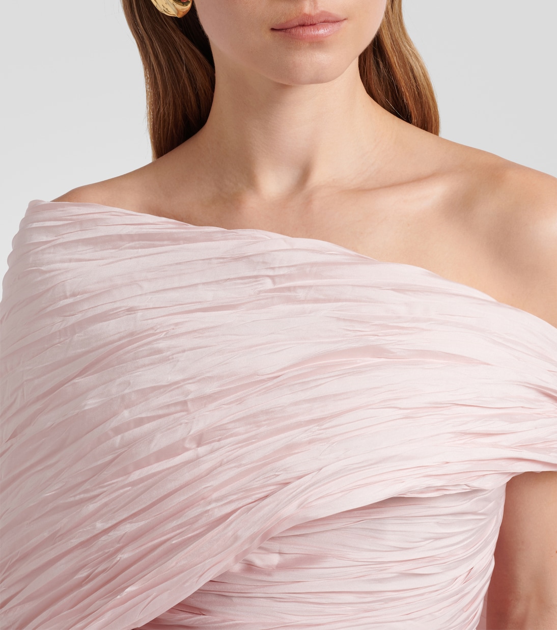 Pleated taffeta bustier gown and cape set | Marmar Halim