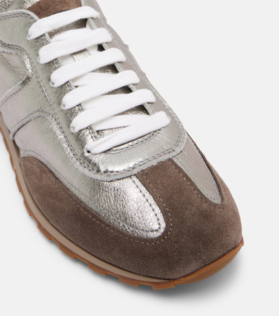 Monili suede-trimmed metallic leather sneakers | Brunello Cucinelli