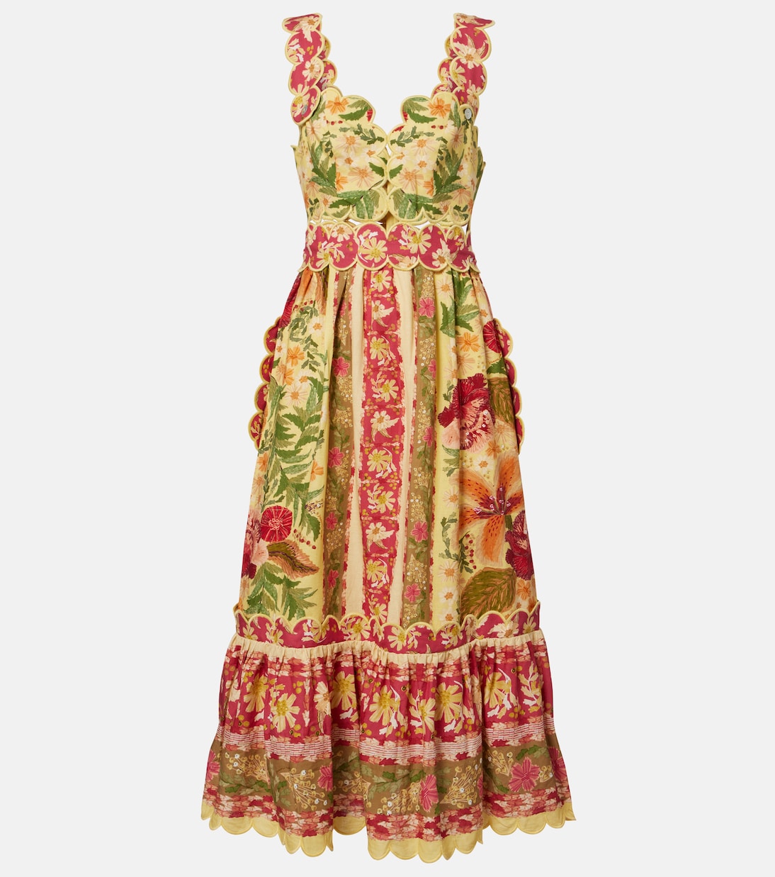 Midikleid Stitched Garden aus einem Leinengemisch | Farm Rio