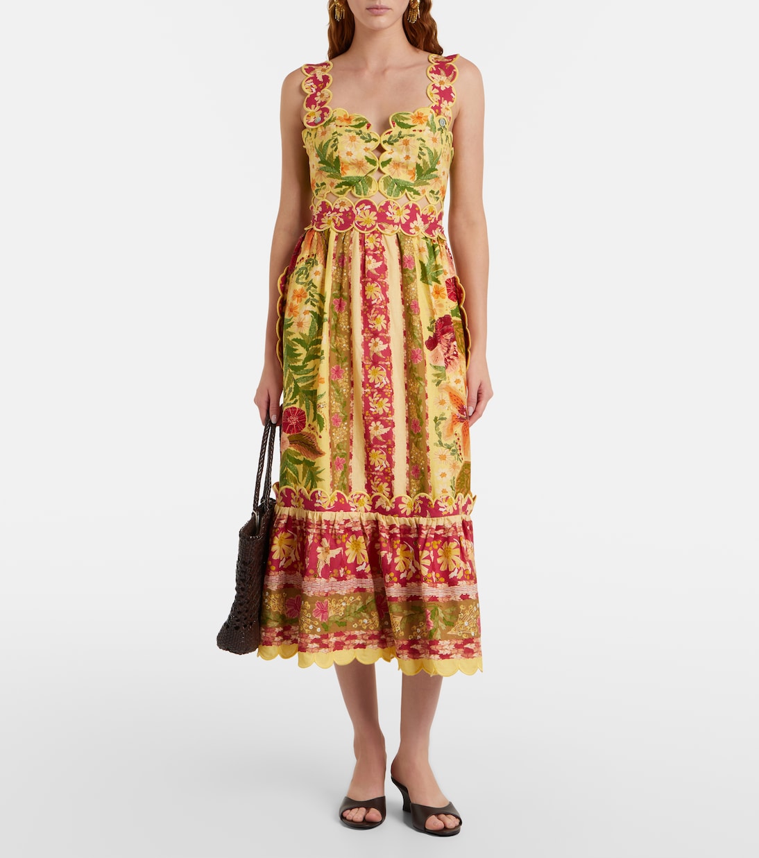 Midikleid Stitched Garden aus einem Leinengemisch | Farm Rio