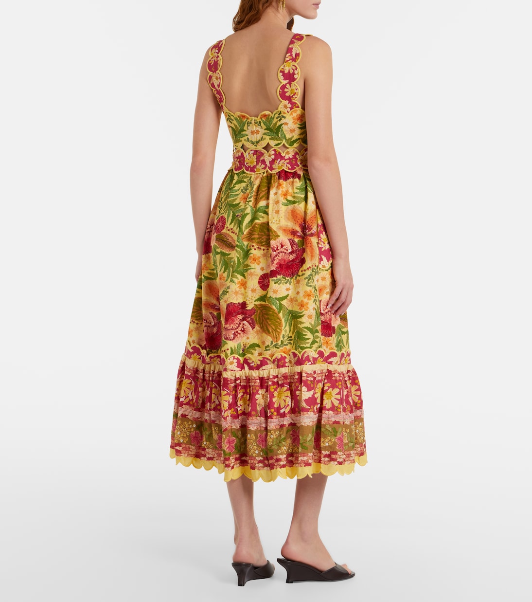 Midikleid Stitched Garden aus einem Leinengemisch | Farm Rio