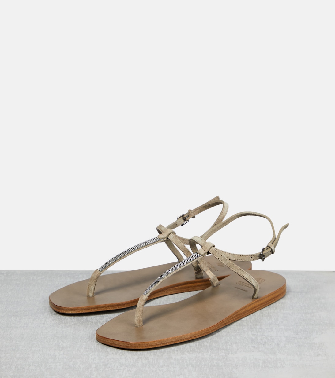Embellished suede thong sandals | Brunello Cucinelli