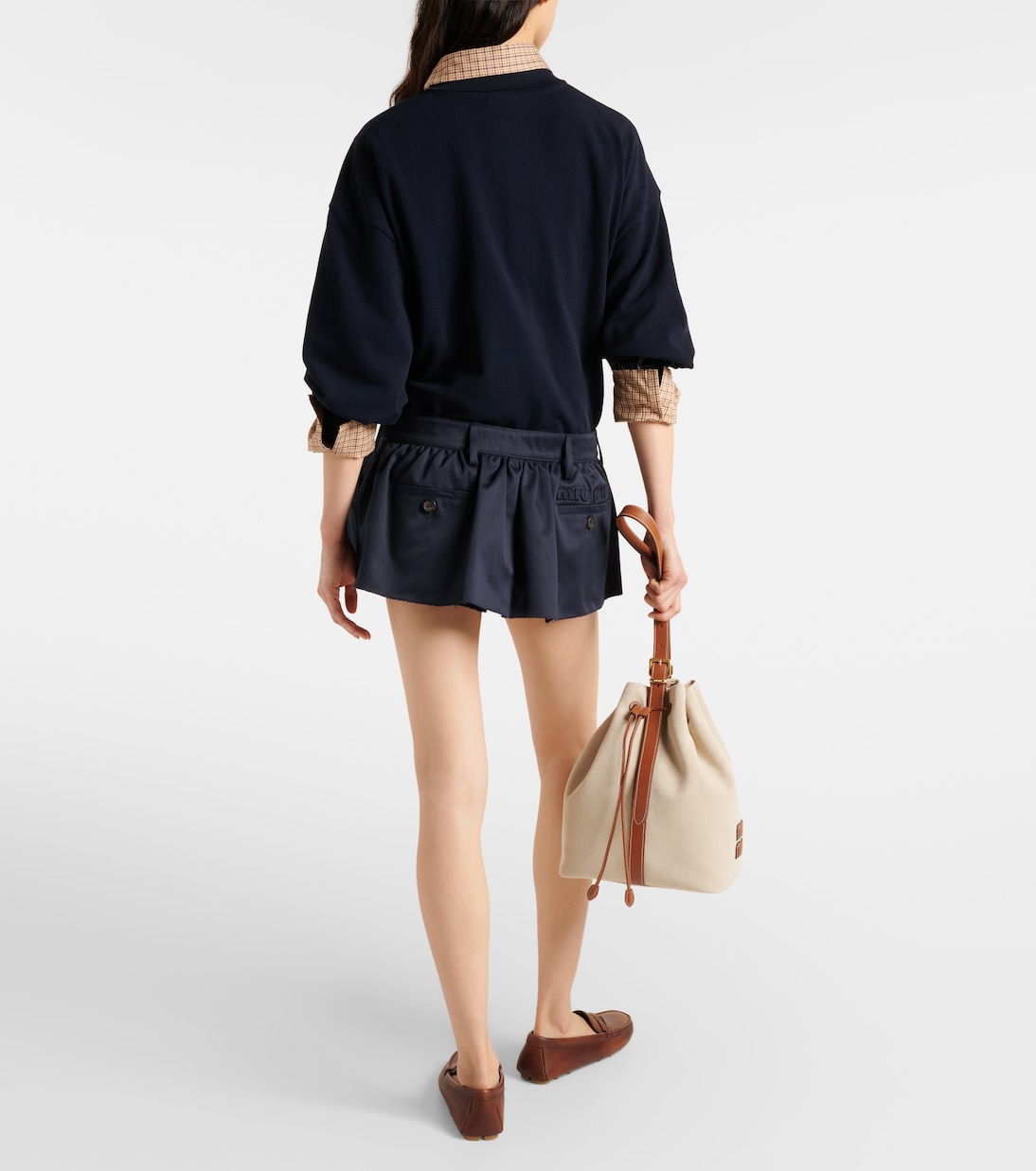 Minifalda de lona de algodón plisada | Miu Miu