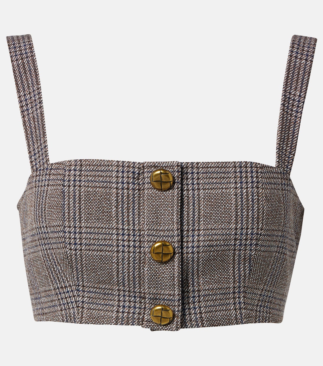 Checked cotton and linen bra top | Self-Portrait