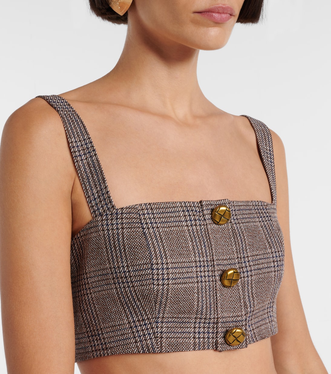 Checked cotton and linen bra top | Self-Portrait