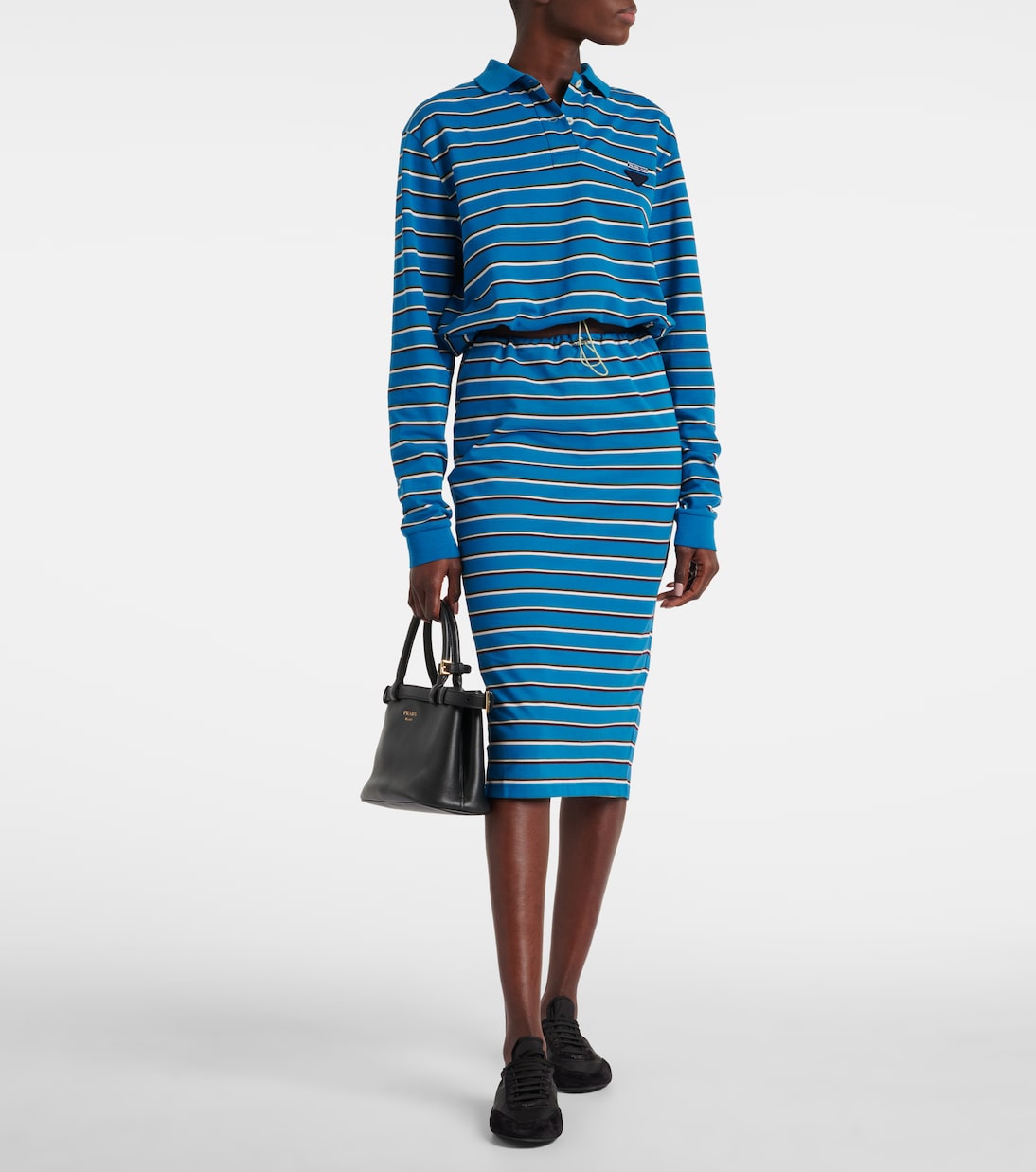 Polo rayé en coton à logo | Prada