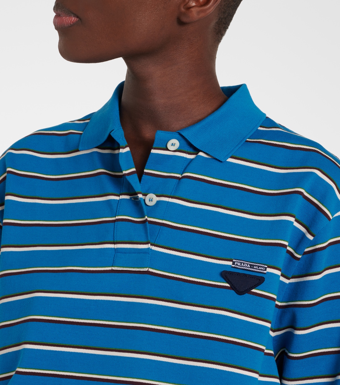 Polo rayé en coton à logo | Prada