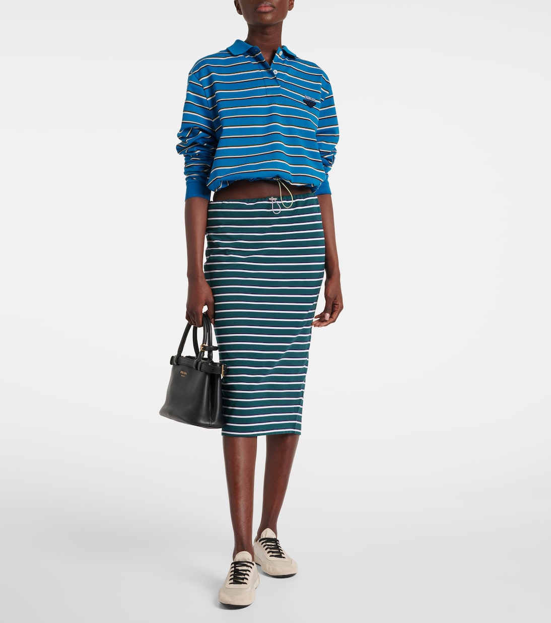Polo rayé en coton à logo | Prada