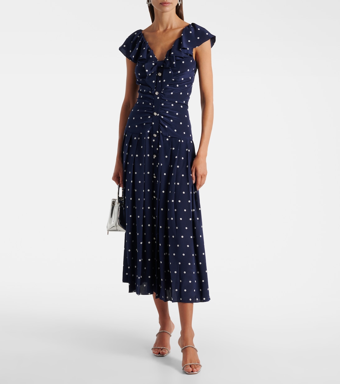 Polka-dot ruffled silk midi dress | Alessandra Rich