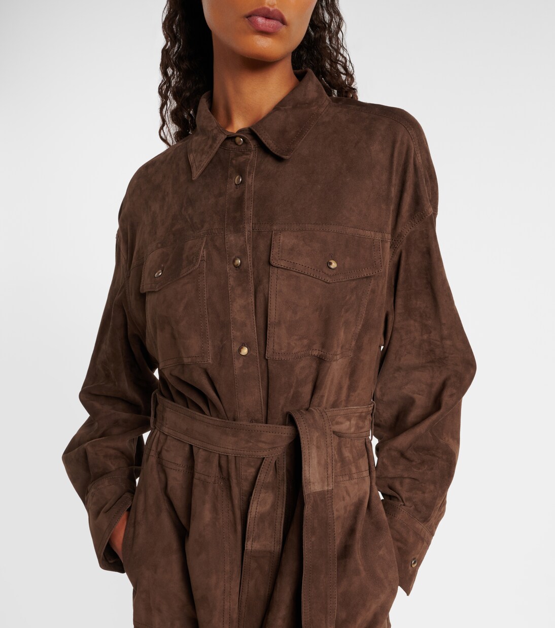 Vestido camisero de ante con cuentas Monili | Brunello Cucinelli