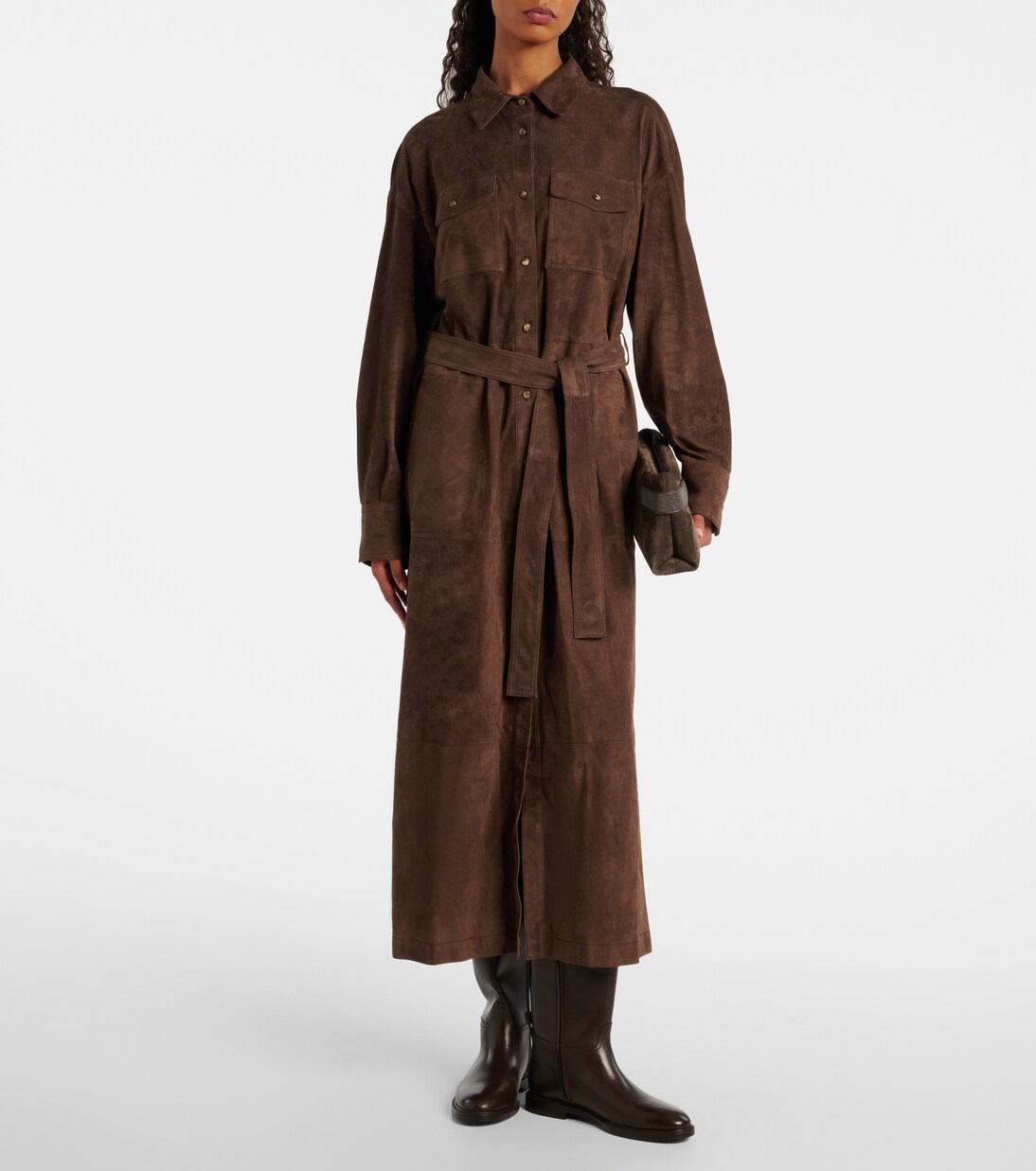 Vestido camisero de ante con cuentas Monili | Brunello Cucinelli