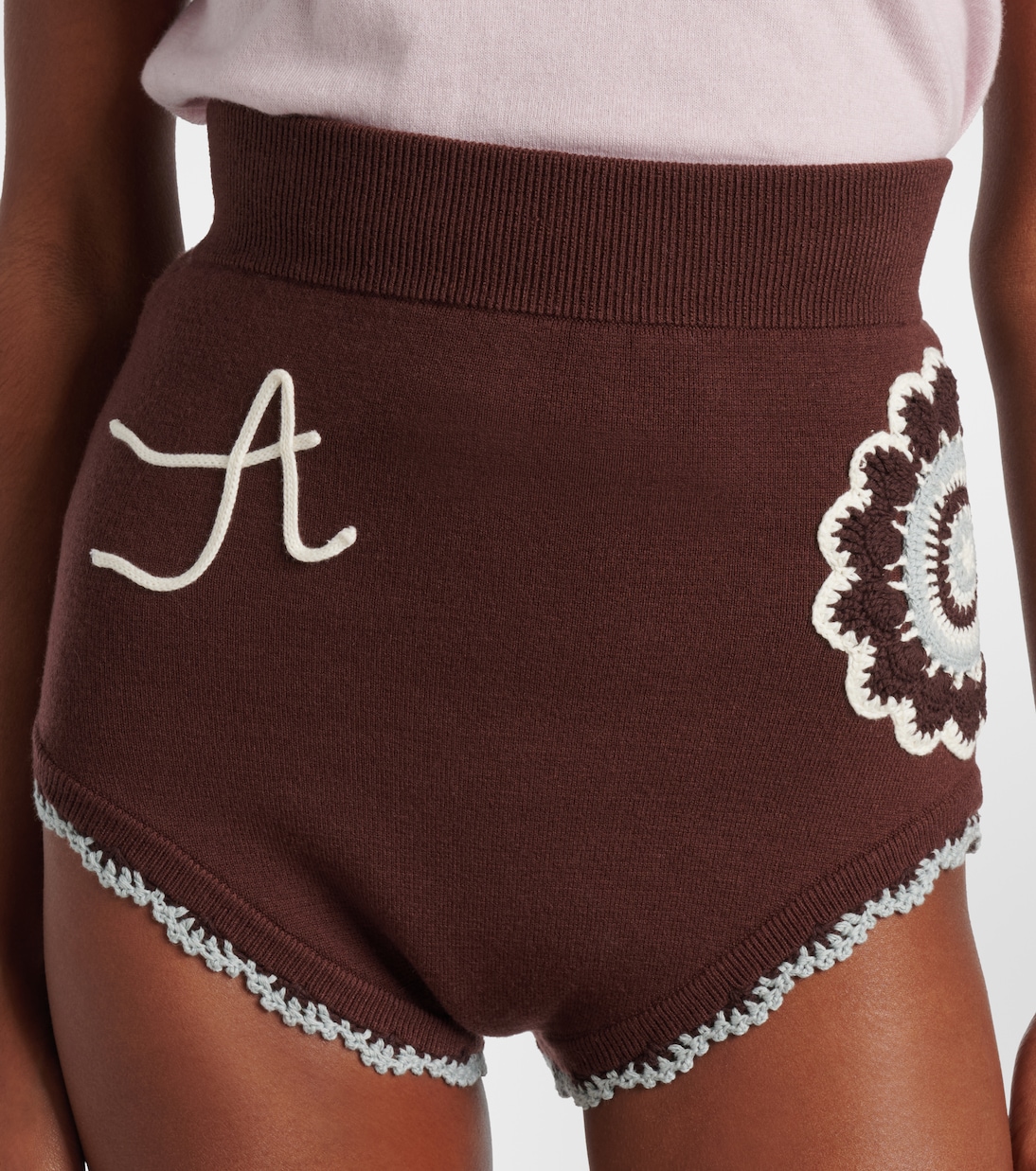Crochet high-rise wool-blend micro shorts | Alémais