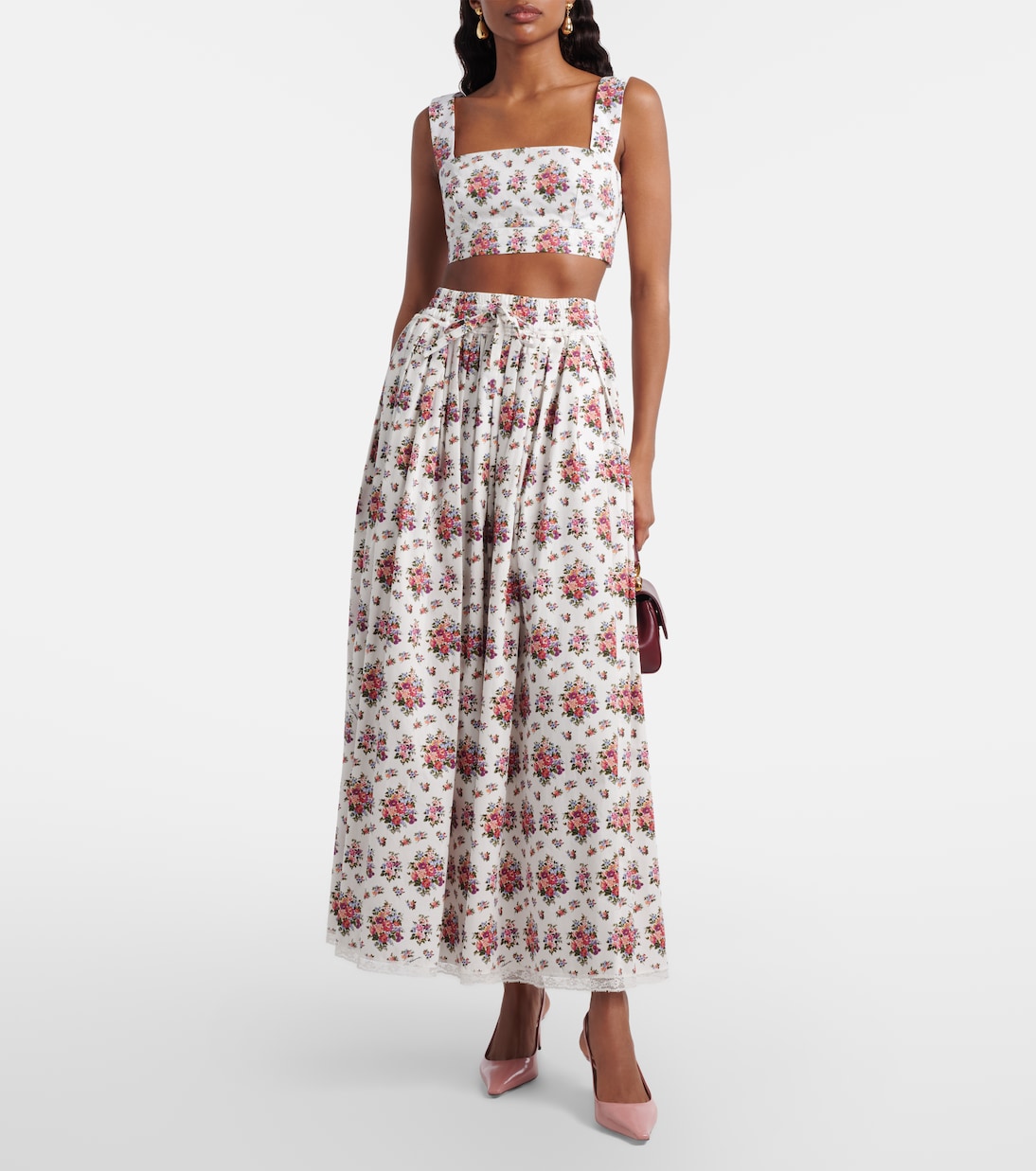 Floral lace-trimmed cotton maxi skirt | Dolce&Gabbana