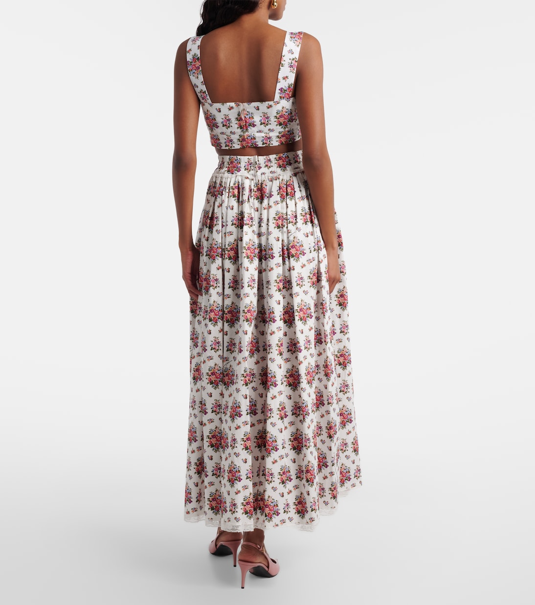 Floral lace-trimmed cotton maxi skirt | Dolce&Gabbana